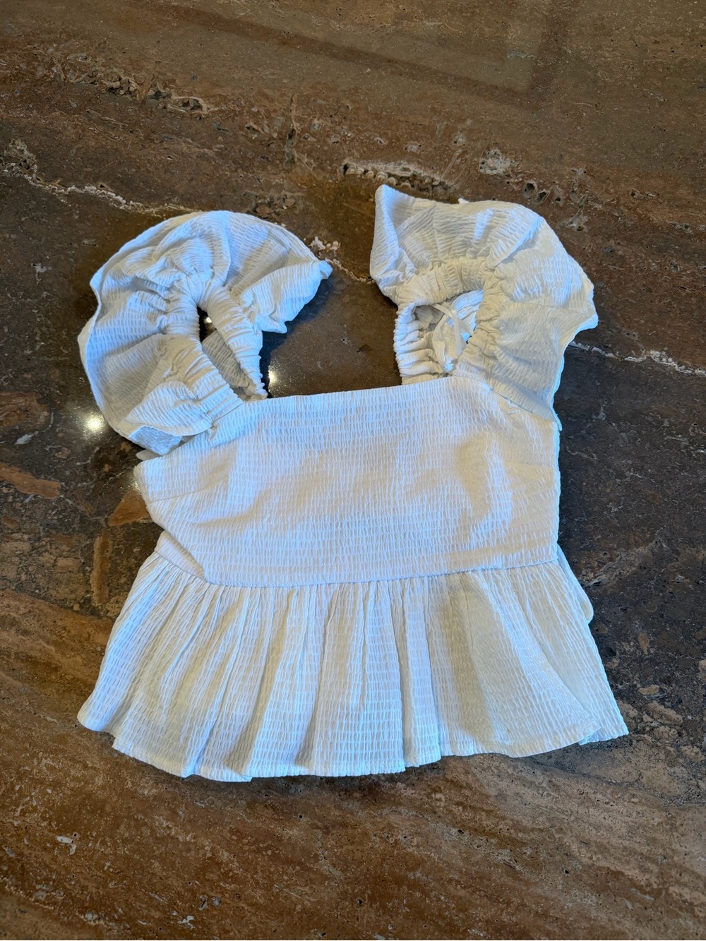 Francesca's Collections Franki  White Ruffled Cotton Peplum Top (Open Tie Back)